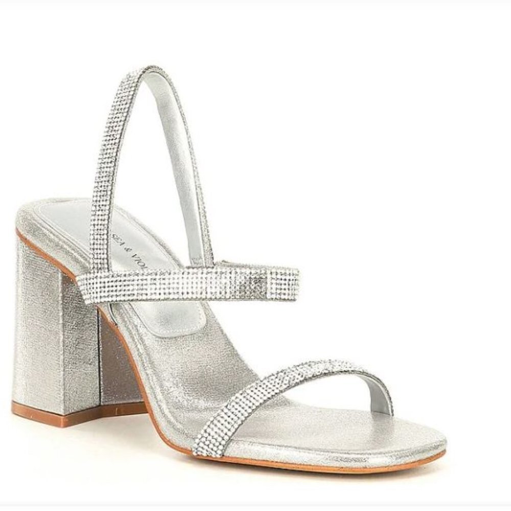 Chelsea & Violet Girli Rhinestone‎ Embellished Block Heel Dress Sandals Size 9
